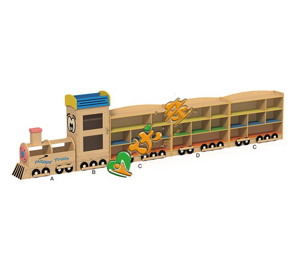 幼儿园家具生态木火车造型玩具柜 